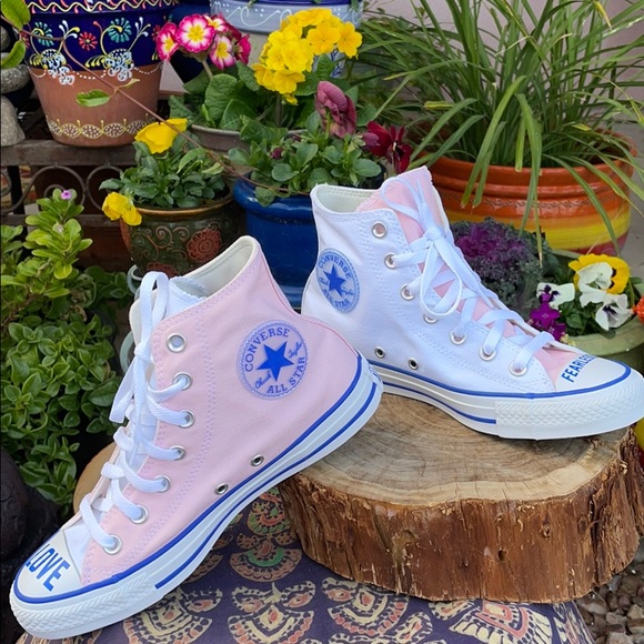 💙New “LOVE FEARLESSLY” Pink & White Converse 7.5 - Picture 10 of 16